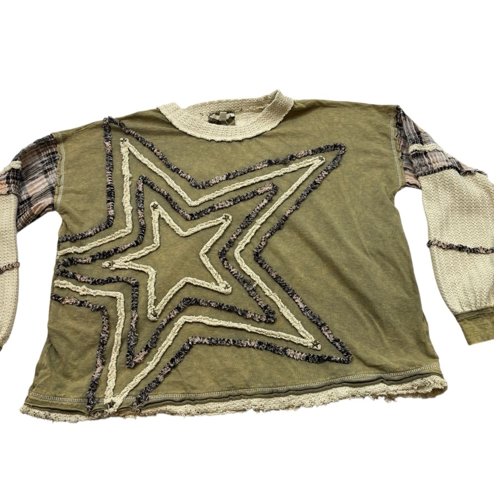 Ladies Oli & Hali Washed Star Patchwork Top Green‎ and Beige Size Small - Picture 4 of 12